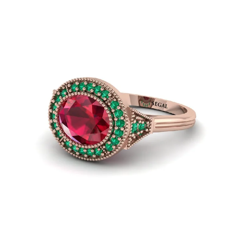 Women's engagement rings dream-gift-Oval Cut Ruby Milgrain Halo Engagement Ring - Alexandria No. 26