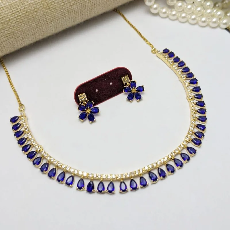 Women's necklaces fine-style-Aamrapali Gold Plated Crystal Stone Necklace Set