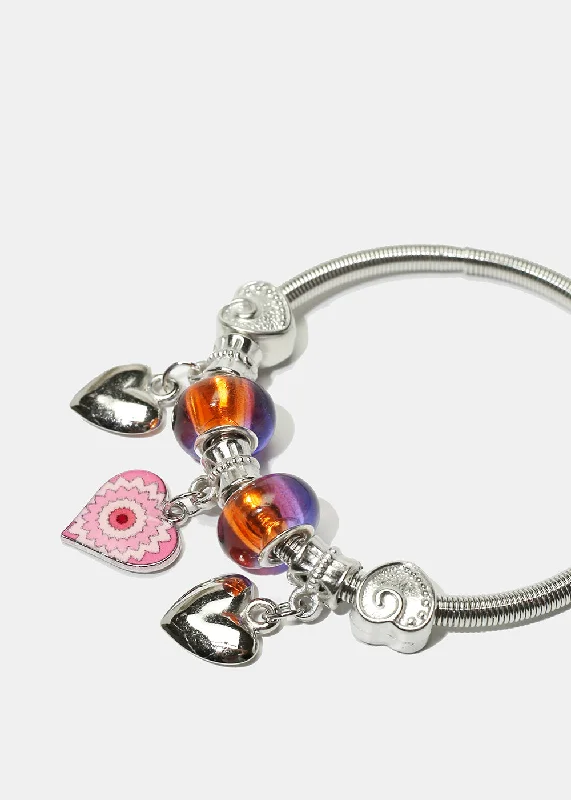 Women's bracelets holiday-gem-Heart Charm & Bead Coil Bracelet