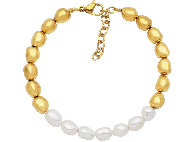 Women's bracelets striking-stone-Men's 6mm Baroque Pearl Gold Stainless Steel Bracelet