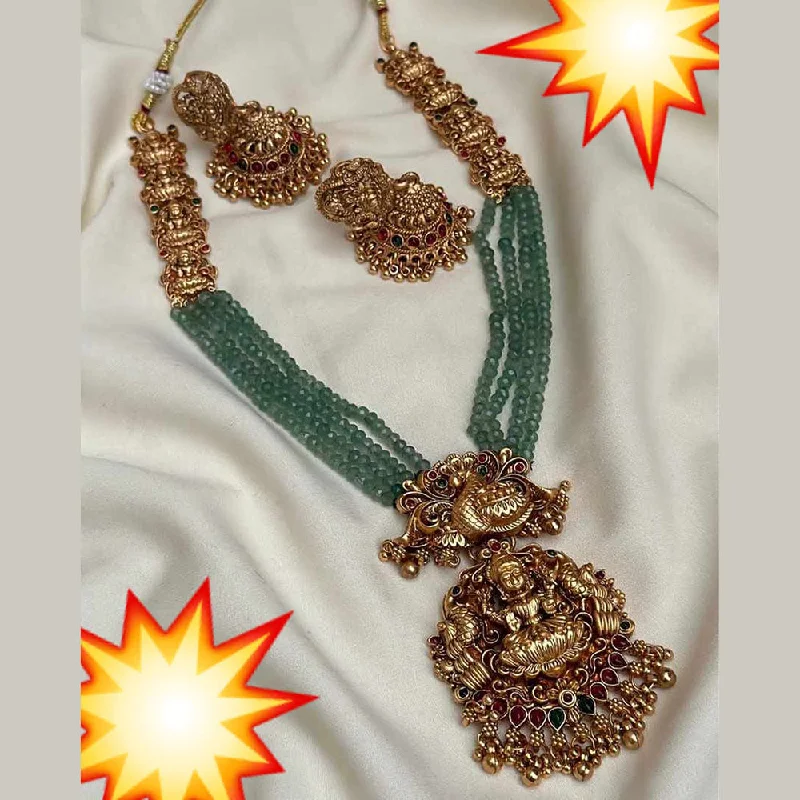 Women's necklaces striking-pendant-Manisha Jewellery Gold Plated Pota Stone Temple Necklace Set