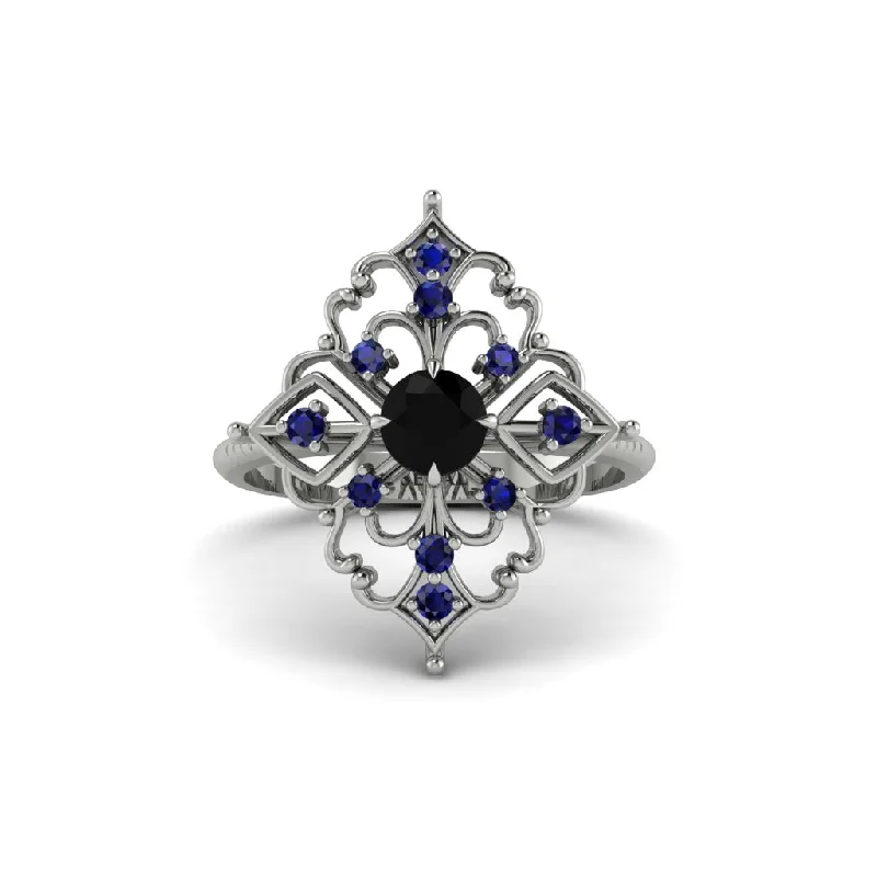 Women's engagement rings brilliant-gem-Sapphire Royal Filigree Cluster Engagement Ring - Zinnia No. 69