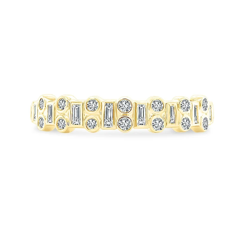 Women's rings sophisticated-Alternating Baguette & Double Diamond Bezel Band