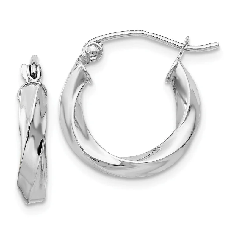 Women's earrings artisan-style-3mm x 15mm Polished 14k White Gold Small Twisted Round Hoop Earrings