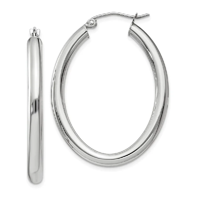 Women's earrings refined-silver-3.5mm x 38mm Polished 14k White Gold Classic Oval Tube Hoop Earrings