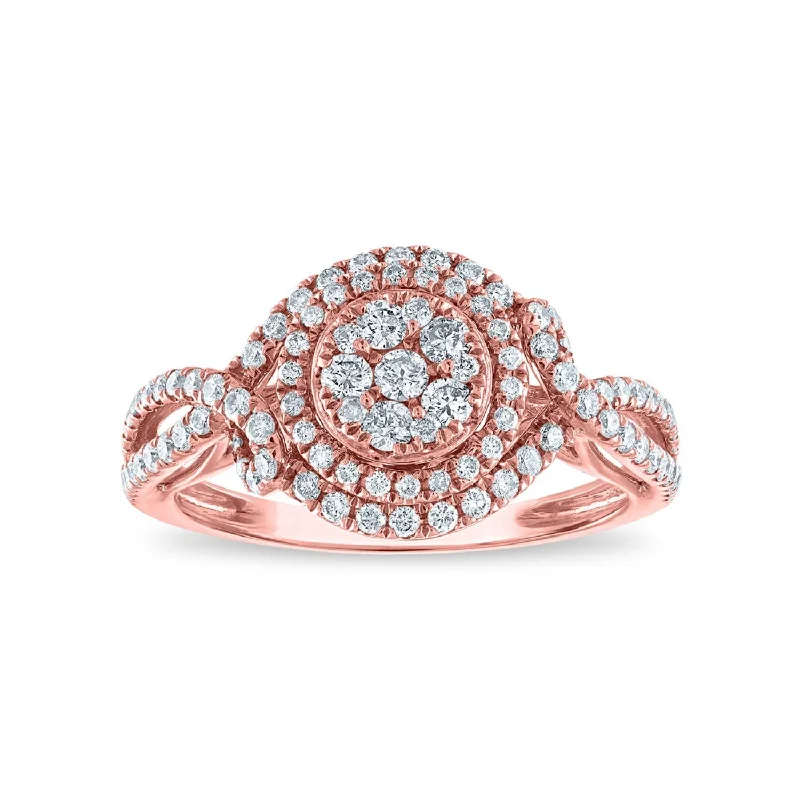 Women's engagement rings carved-band-3/4 CTW Diamond Cluster Engagement Ring in 14KT Rose Gold