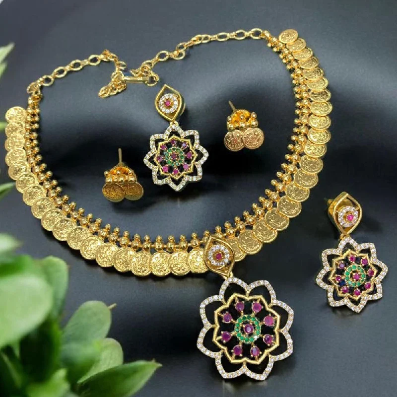 Women's necklaces daily-elegance-Sona Creation Gold Plated Austrian Stone Temple Necklace Set