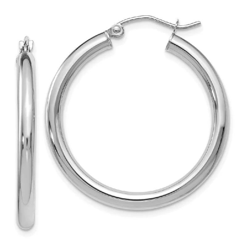 Women's earrings fine-gold-3mm Round Hoop Earrings in 10k White Gold, 30mm (1 3/16 Inch)