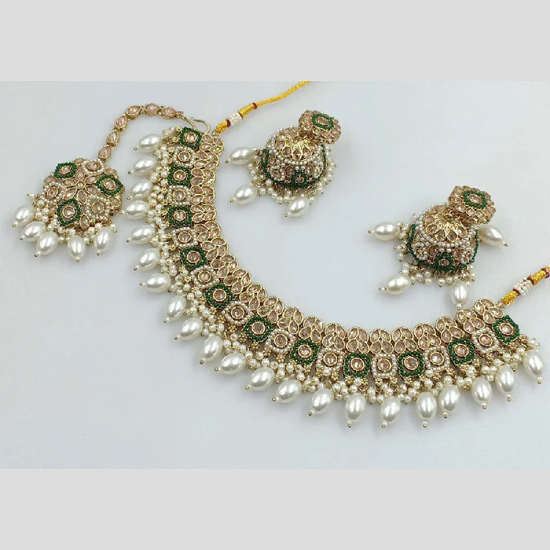 Women's necklaces yellow-gold-Rani Sati Jewels Gold Plated Crystal Stone And Pearls Necklace Set