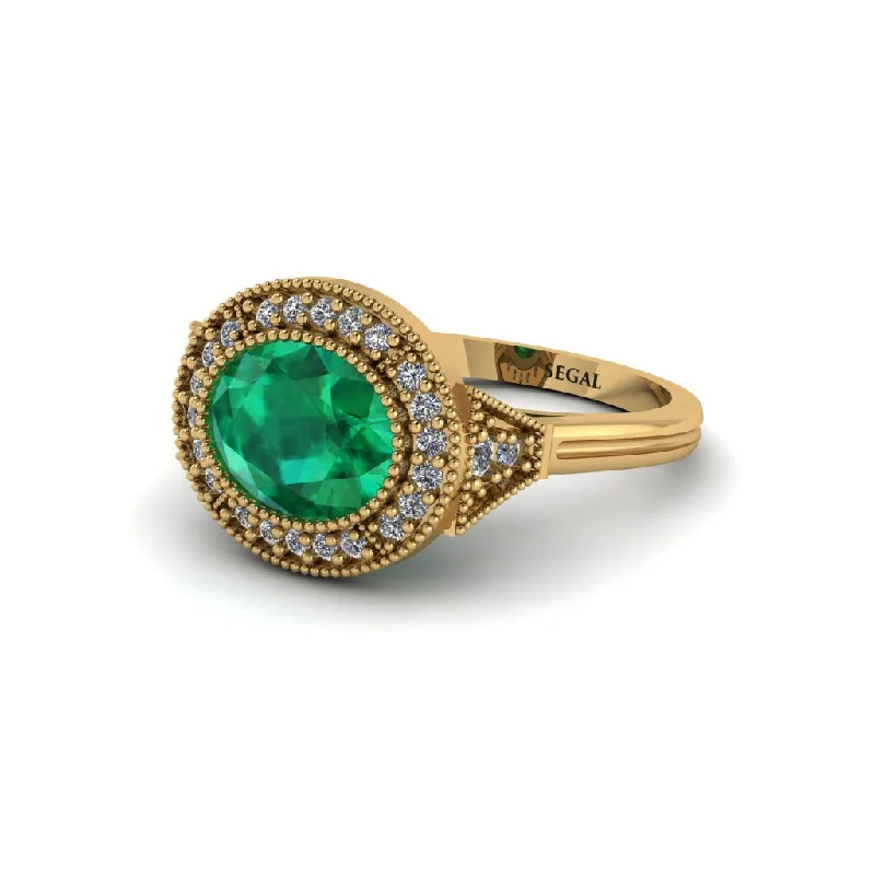 Women's engagement rings radiant-gold-band-Oval Cut Emerald Milgrain Halo Engagement Ring - Alexandria No. 4