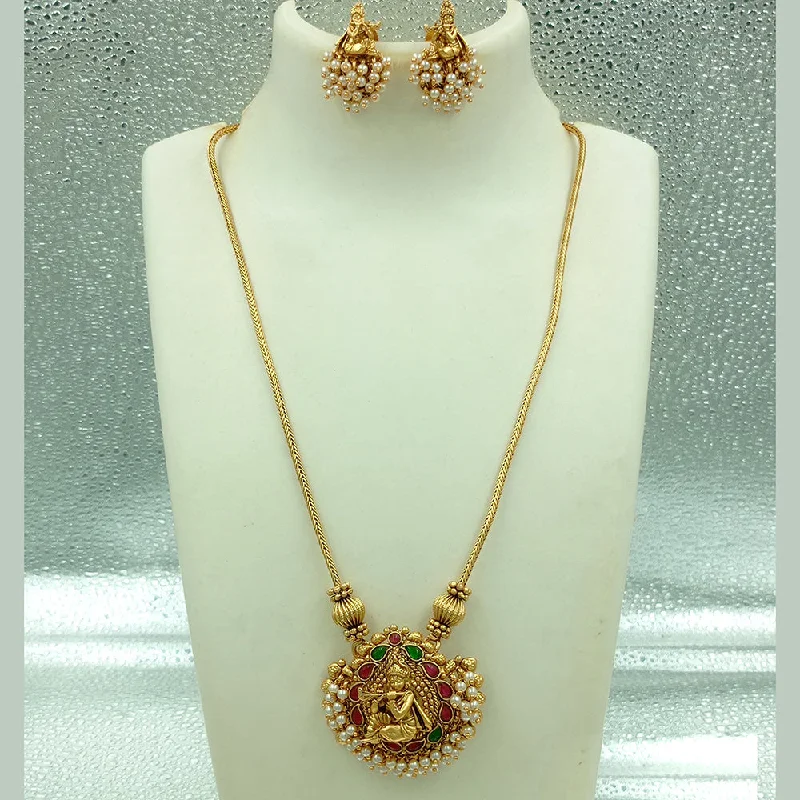 Women's necklaces green-Joyful Jewel Art Matte Gold Plated Kundan Stone And Pearls Necklace Set