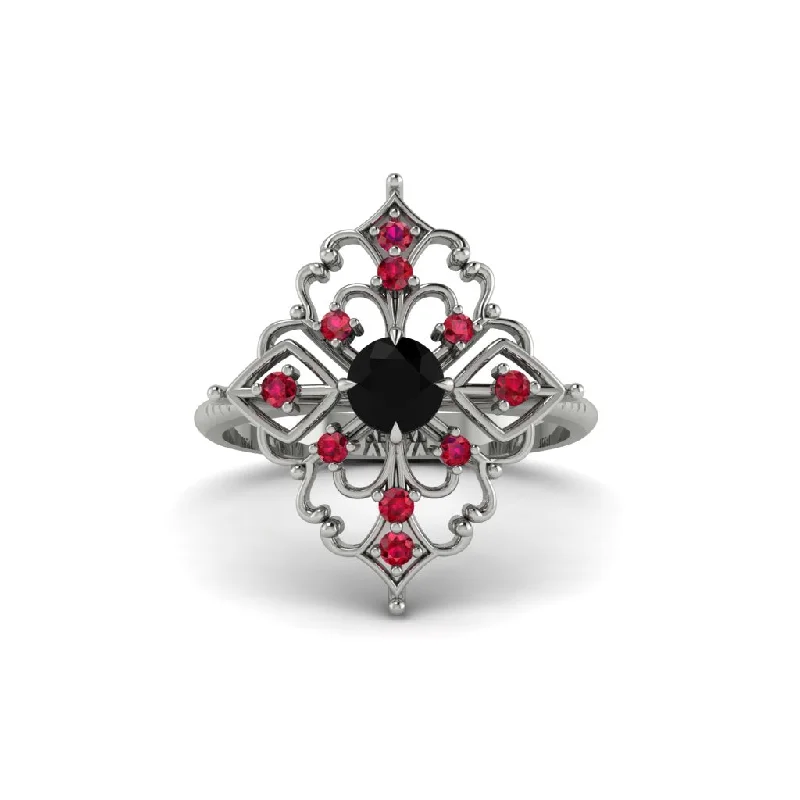 Women's engagement rings radiant-luxe-Ruby Royal Filigree Cluster Engagement Ring - Zinnia No. 54