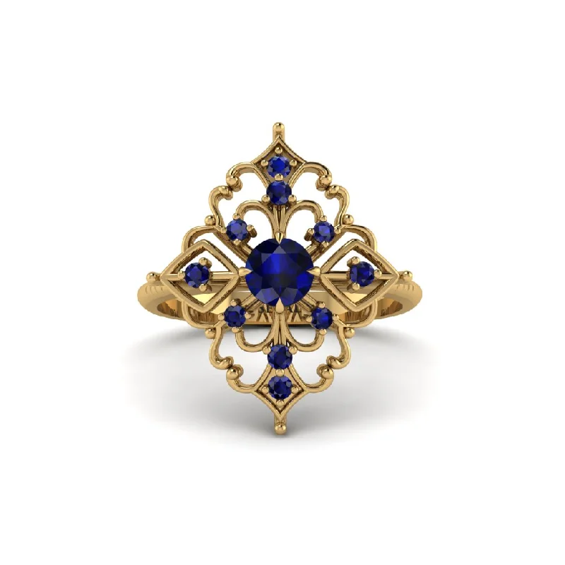 Women's engagement rings ethical-gold-Sapphire Royal Filigree Cluster Engagement Ring - Zinnia No. 73