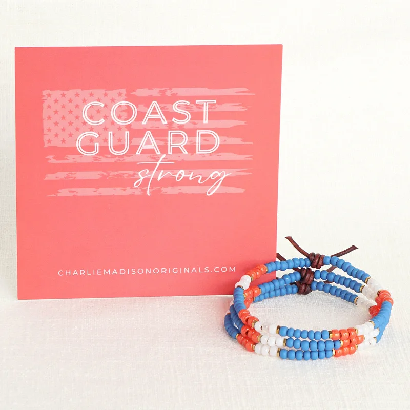 Women's bracelets fine-cuff-silver-Coast Guard Strong Bracelet | Tiny Stacker Seed Bead Bracelet