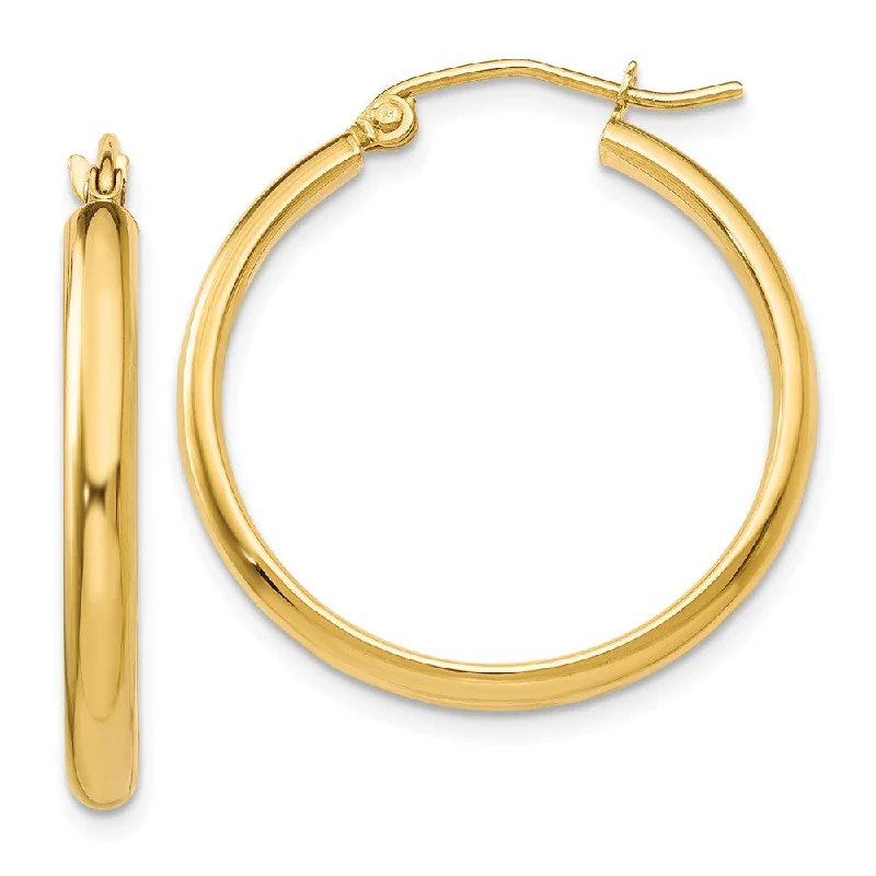 Women's earrings sleek-surface-2.75mm x 25mm Polished 14k Yellow Gold Domed Round Hoop Earrings