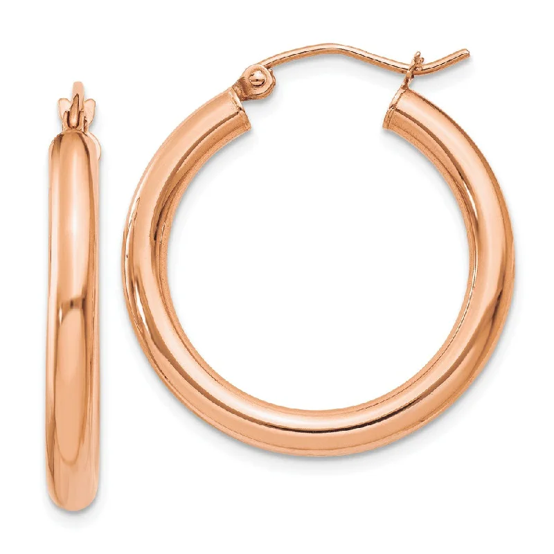 Women's earrings soft-style-3mm, 14k Rose Gold Polished Round Hoop Earrings, 25mm (1 Inch)