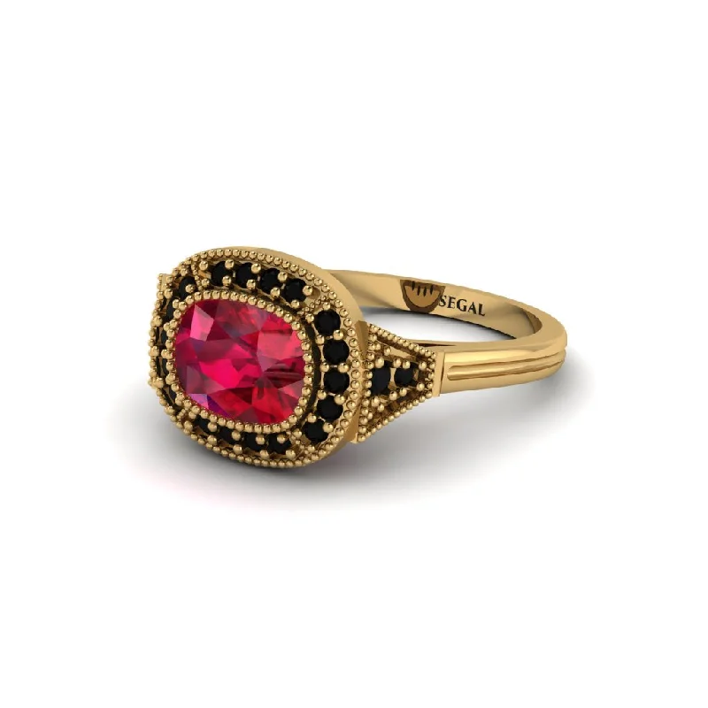 Women's engagement rings vintage-grace-Cushion Cut Ruby Milgrain Halo Engagement Ring - Blake No. 40