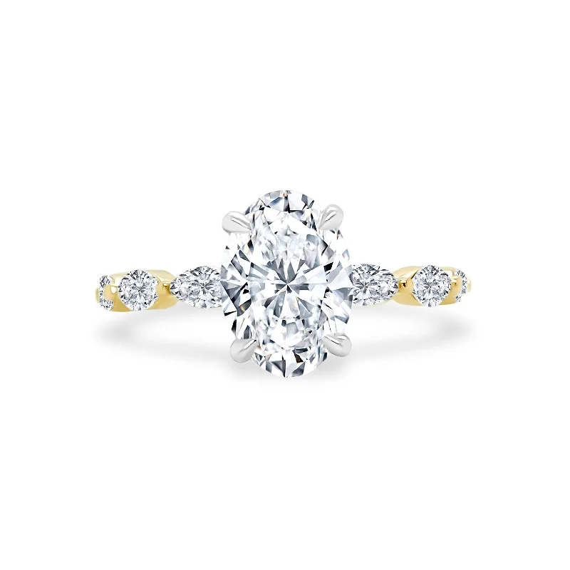 Women's rings yellow-gold-Oval Cut Solitaire on Marquise Cut Band