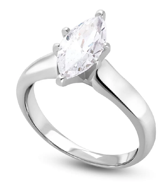 Women's engagement rings vintage-lux-Signature Certificate 3/4 CTW Marquise Diamond Solitaire Engagement Ring in 14KT White Gold