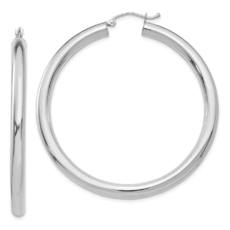 Women's earrings retro-chic-4mm, 14k White Gold Classic Round Hoop Earrings, 50mm (1 7/8 Inch)