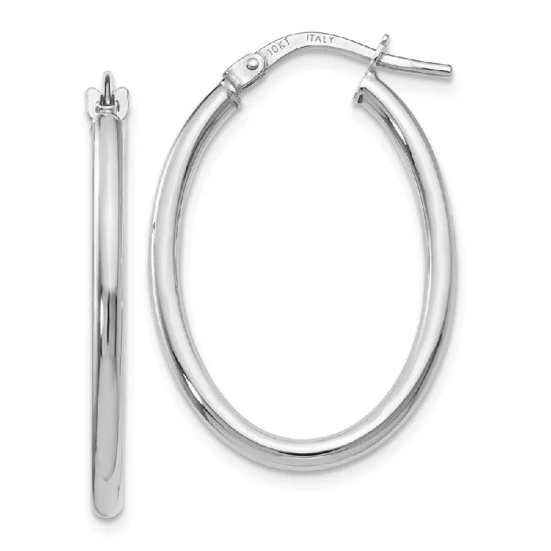 Women's earrings fine-gemstone-2mm Classic Oval Hoop Earrings in 10k White Gold, 26mm (1 Inch)