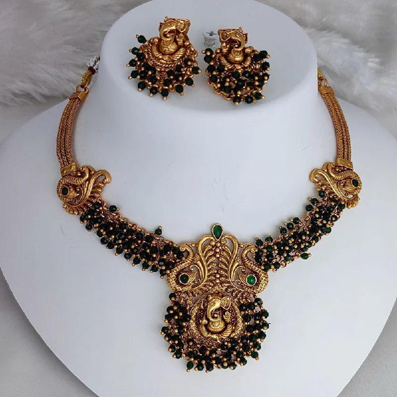 Women's necklaces sturdy-metal-Lucentarts Jewellery Gold Plated Temple Pearls Necklace Set