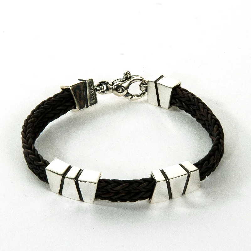 Women's bracelets soft-feminine-Large Trapezoids on Leather Bracelet