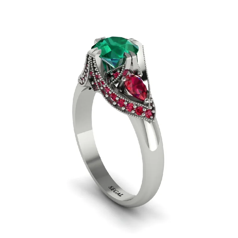 Women's engagement rings delicate-luxury-Emerald Vintage Round Cut Engagement Ring - Kali No. 51