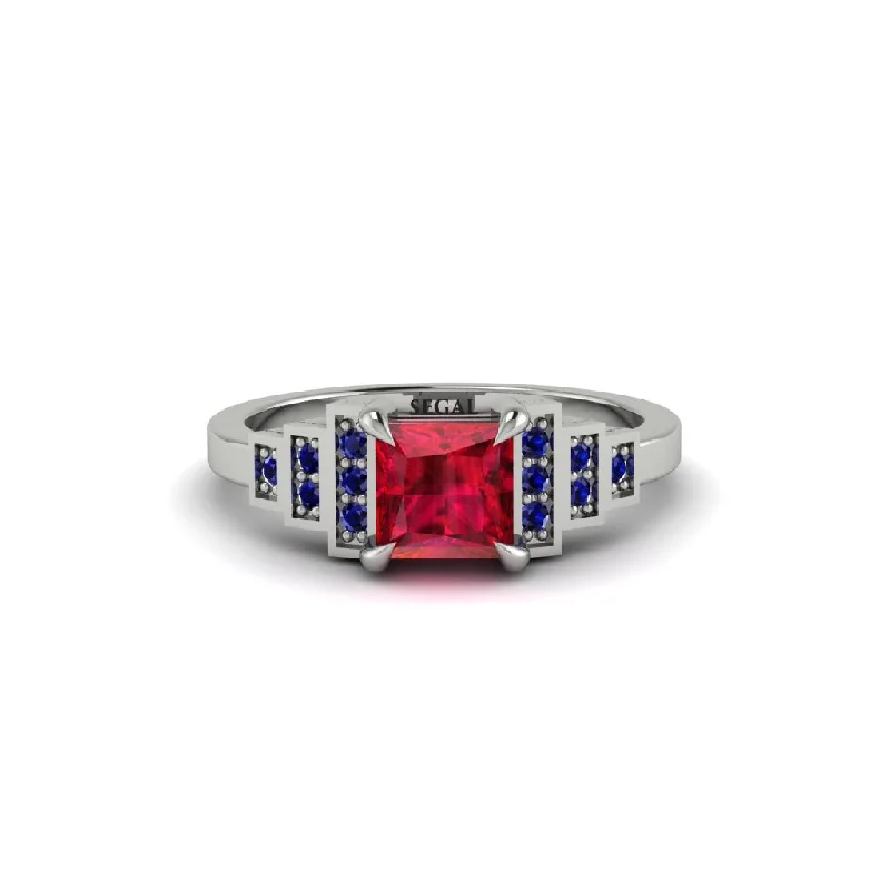 Women's engagement rings halo-Ruby Geometric Princess Cut Engagement Ring - Thea No. 72