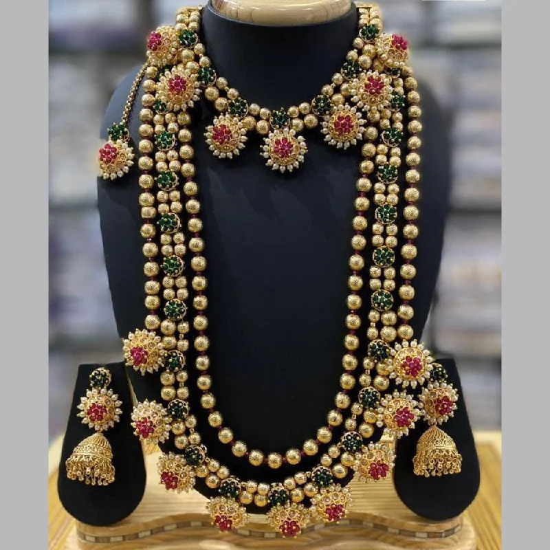 Women's necklaces fine-silver-Manisha Jewellery Gold Plated Crystal Stone Double Necklace Set