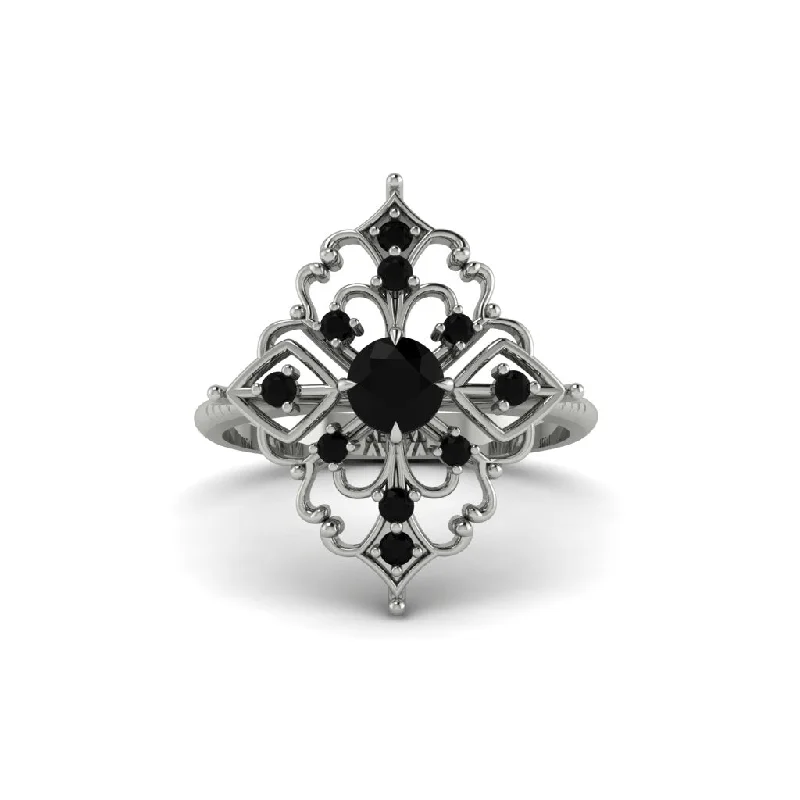 Women's engagement rings dazzling-metal-Black Diamond Royal Filigree Cluster Engagement Ring - Zinnia No. 39