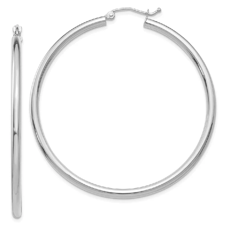 Women's earrings fine-drop-2.5mm, 14k White Gold Classic Round Hoop Earrings, 50mm (1 7/8 Inch)