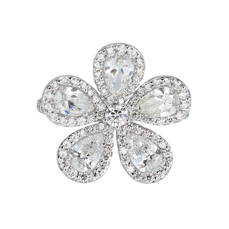 Women's rings contemporary-twist-Classic Flower Ring with Diamonds