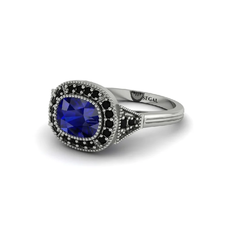 Women's engagement rings artistic-lux-Cushion Cut Sapphire Milgrain Halo Engagement Ring - Blake No. 45