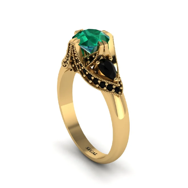 Women's engagement rings hand-set-Emerald Vintage Round Cut Engagement Ring - Kali No. 34