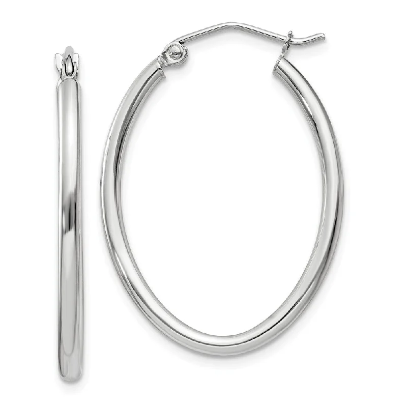 Women's earrings fine-chic-2mm x 30mm Polished 14k White Gold Classic Oval Tube Hoop Earrings