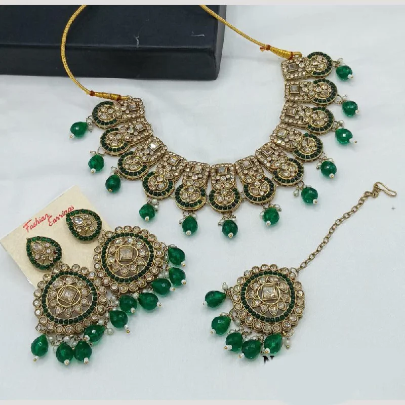 Women's necklaces green-gold-Manisha Jewellery Gold Plated Crystal Stone Pearls And Beads Necklace Set