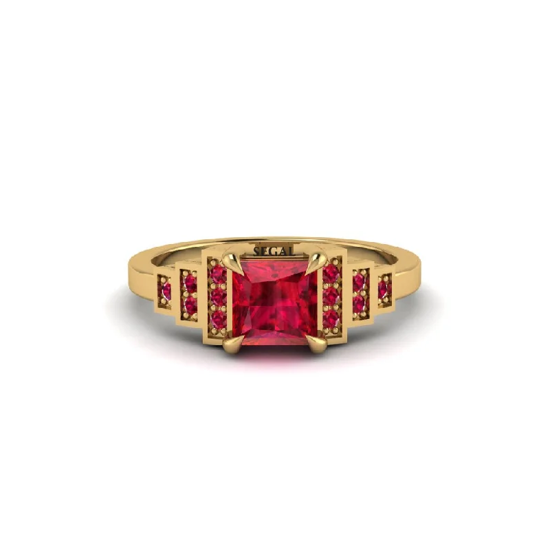 Women's engagement rings pink-tone-Ruby Geometric Princess Cut Engagement Ring - Thea No. 55