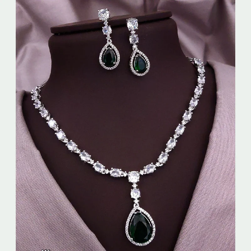 Women's necklaces daily-glow-Akruti Collection Silver Plated American Diamonds Necklace Set