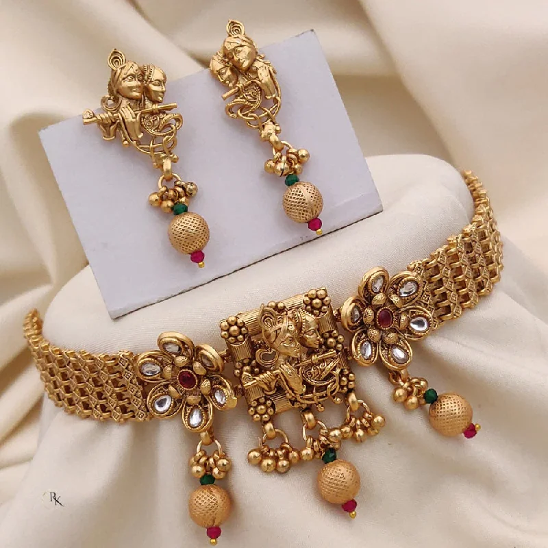 Women's necklaces etched-pendant-Akruti Collection Gold Plated Kundan Stone Temple Choker Necklace Set