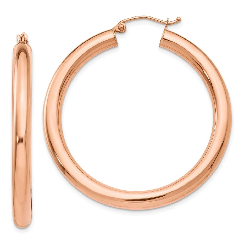 Women's earrings gentle-chic-4mm x 40mm Polished 14k Rose Gold Large Round Tube Hoop Earrings