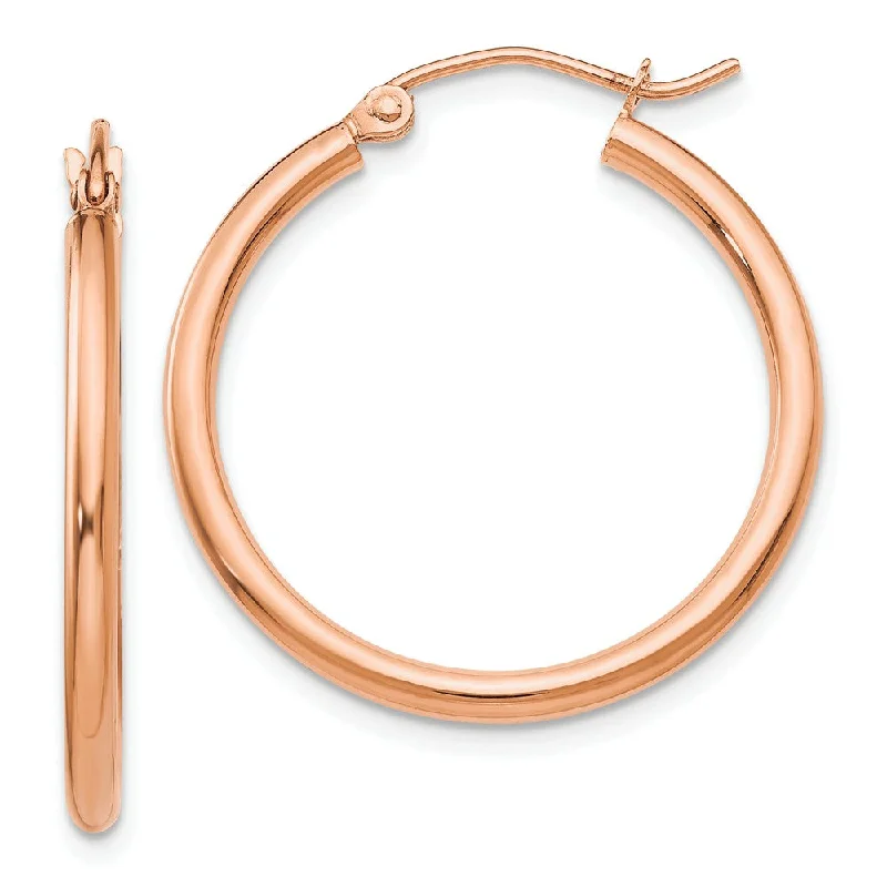 Women's earrings soft-feminine-2mm, 14k Rose Gold Polished Round Hoop Earrings, 25mm (1 Inch)