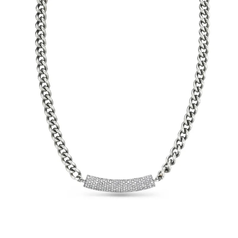 Women's necklaces evening-chic-Short Curb Chain Necklace with Diamond Roll Bar N0000466