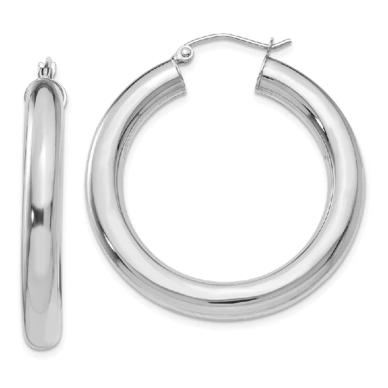 Women's earrings sturdy-metal-5mm, 14k White Gold Classic Round Hoop Earrings, 35mm (1 3/8 Inch)