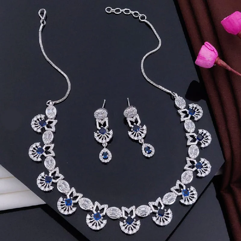 Women's necklaces green-silver-Akruti Collection Silver Plated American Diamonds Necklace Set