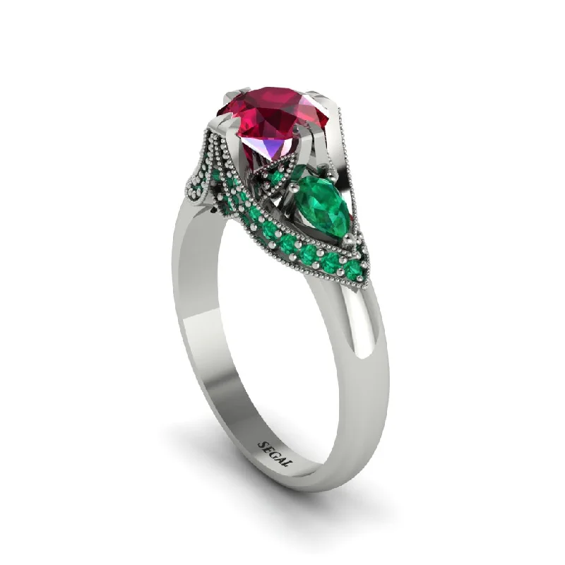 Women's engagement rings radiant-gemstone-Ruby Vintage Round Cut Engagement Ring - Kali No. 27