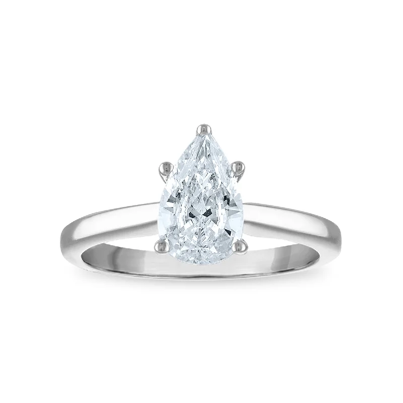 Women's engagement rings sapphire-Signature Certificate EcoLove 1-1/2 CTW Pear Diamond Solitaire Engagement Ring in 14KT White Gold