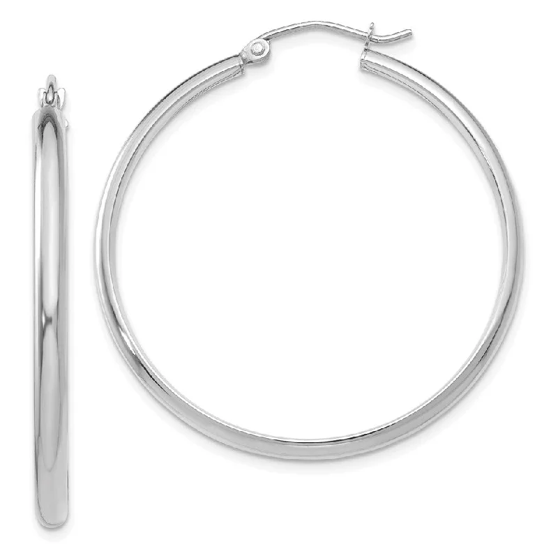 Women's earrings love-stone-2.75mm x 37mm Polished 14k White Gold Domed Round Hoop Earrings