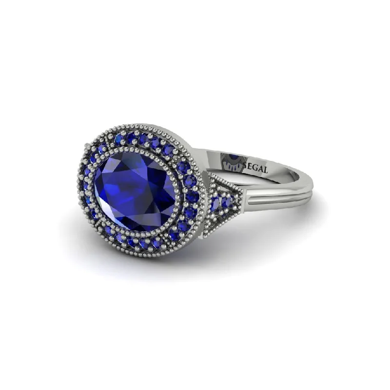 Women's engagement rings dazzling-grace-Oval Cut Sapphire Milgrain Halo Engagement Ring - Alexandria No. 75