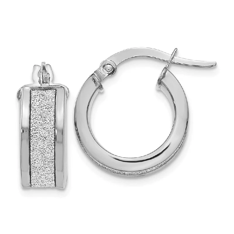 Women's earrings artisan-finish-6mm Glitter Infused Round Hoop Earrings in 14k White Gold, 15mm